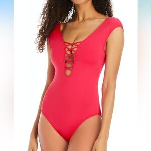 Red Lace-Up Swimsuit